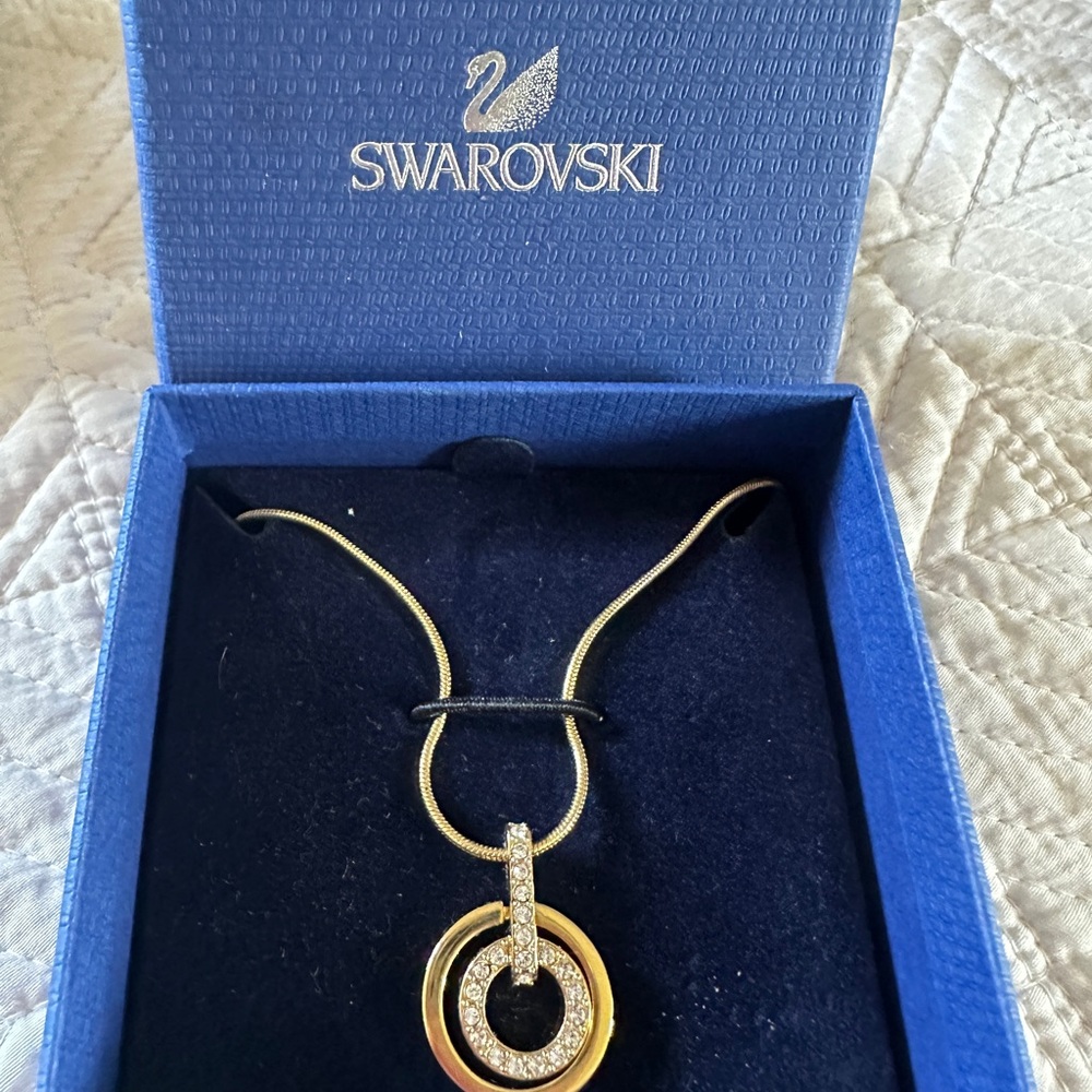 Swarovski Gold Necklace with Concentric Circle Pendant